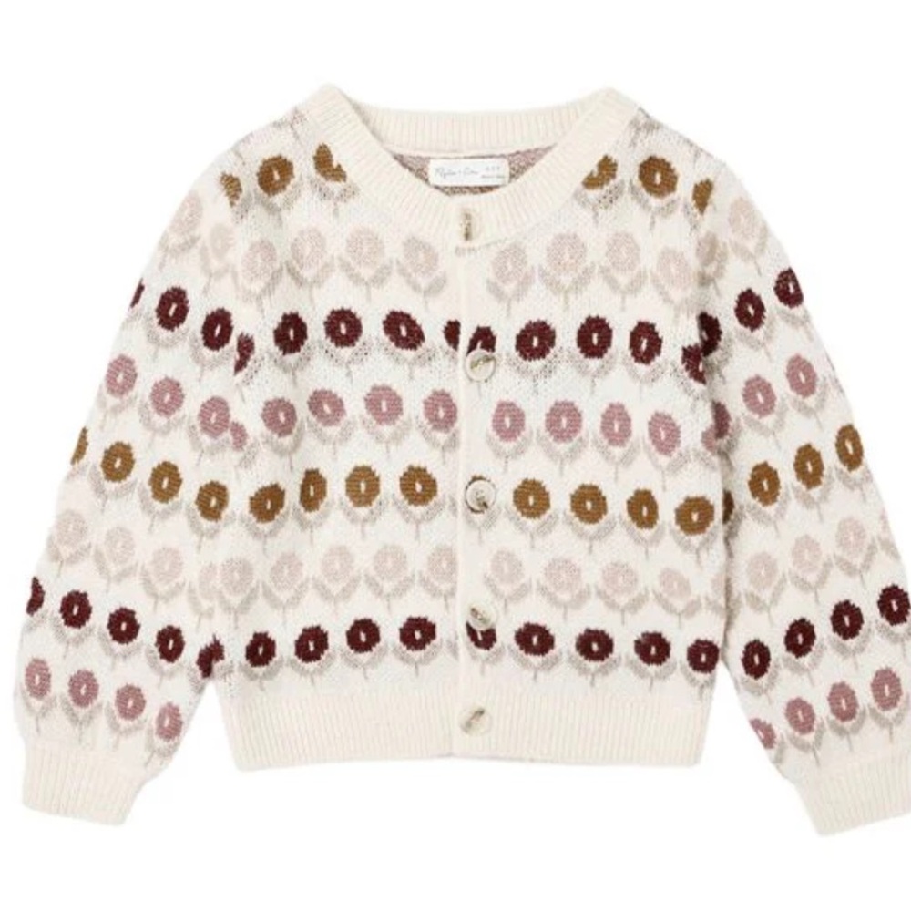 Rylee + Cru Cream and Pink Patterned Cardigan